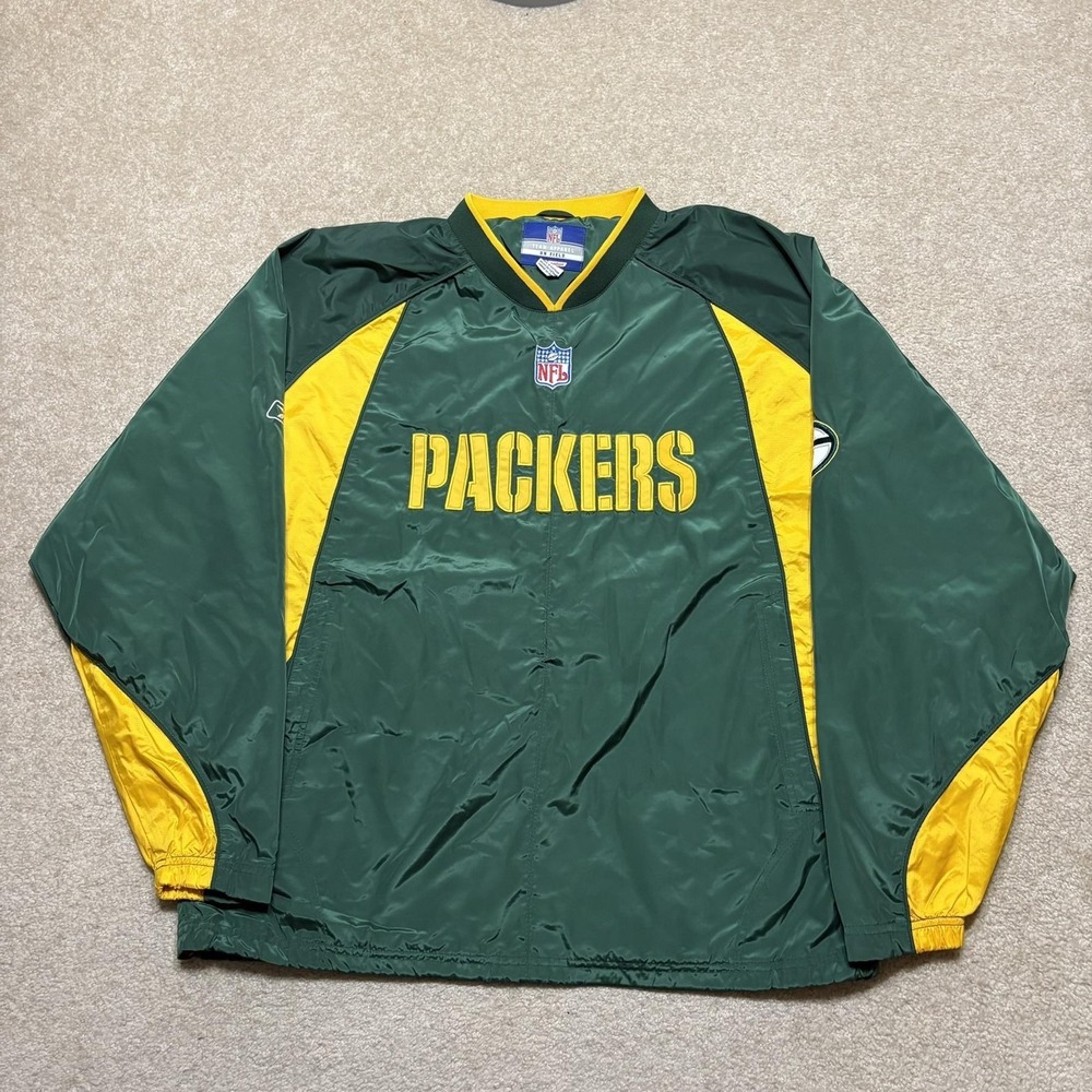 Green Bay Packers Jacket Mens Large NFL Football Reebok Pullover Windbreaker 00s